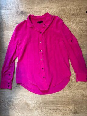 Neon Pink Fuchsia Silk Button Down Top